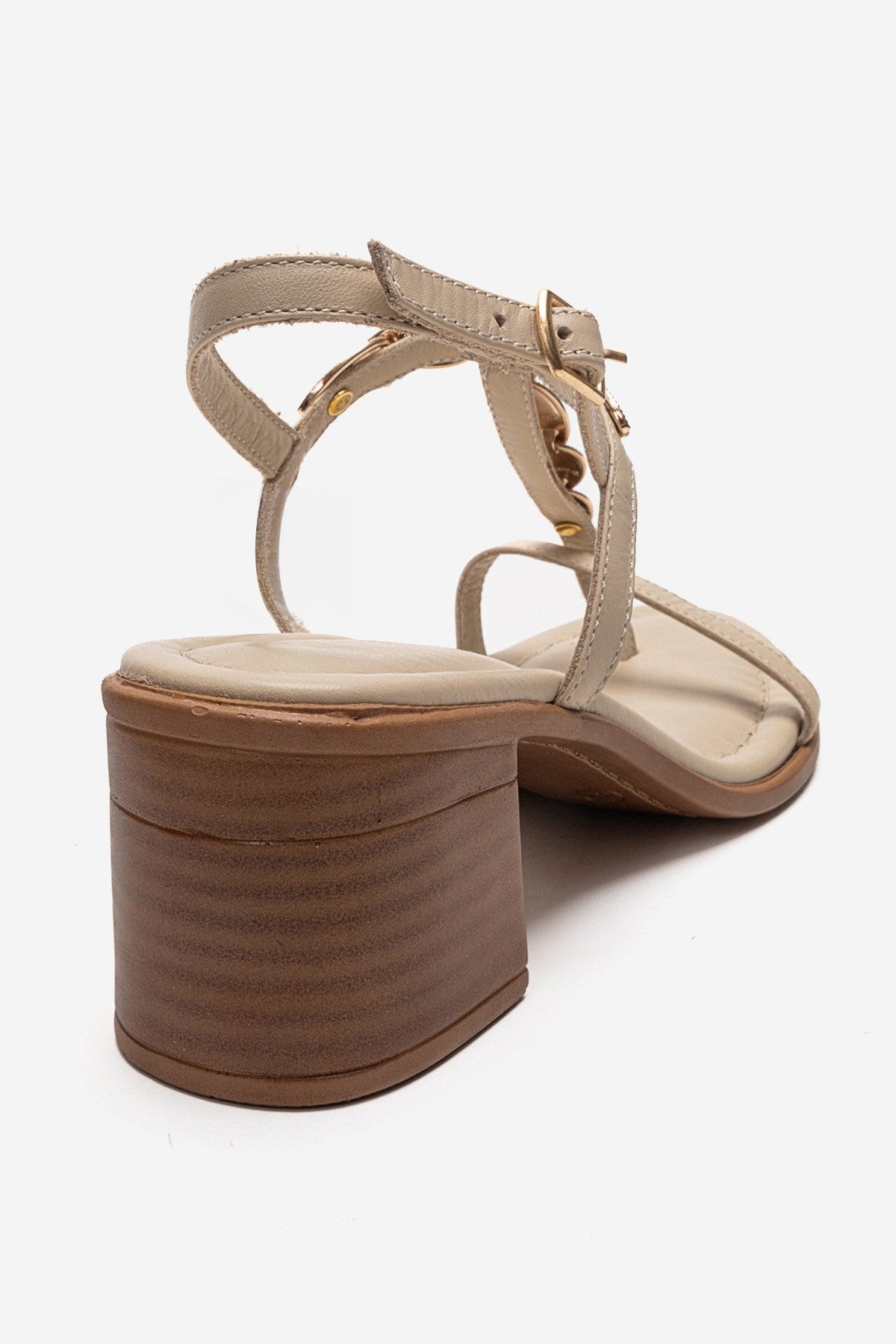 SERONA - Beige Genuine Leather Buckled Block Heel Sandal (Women)