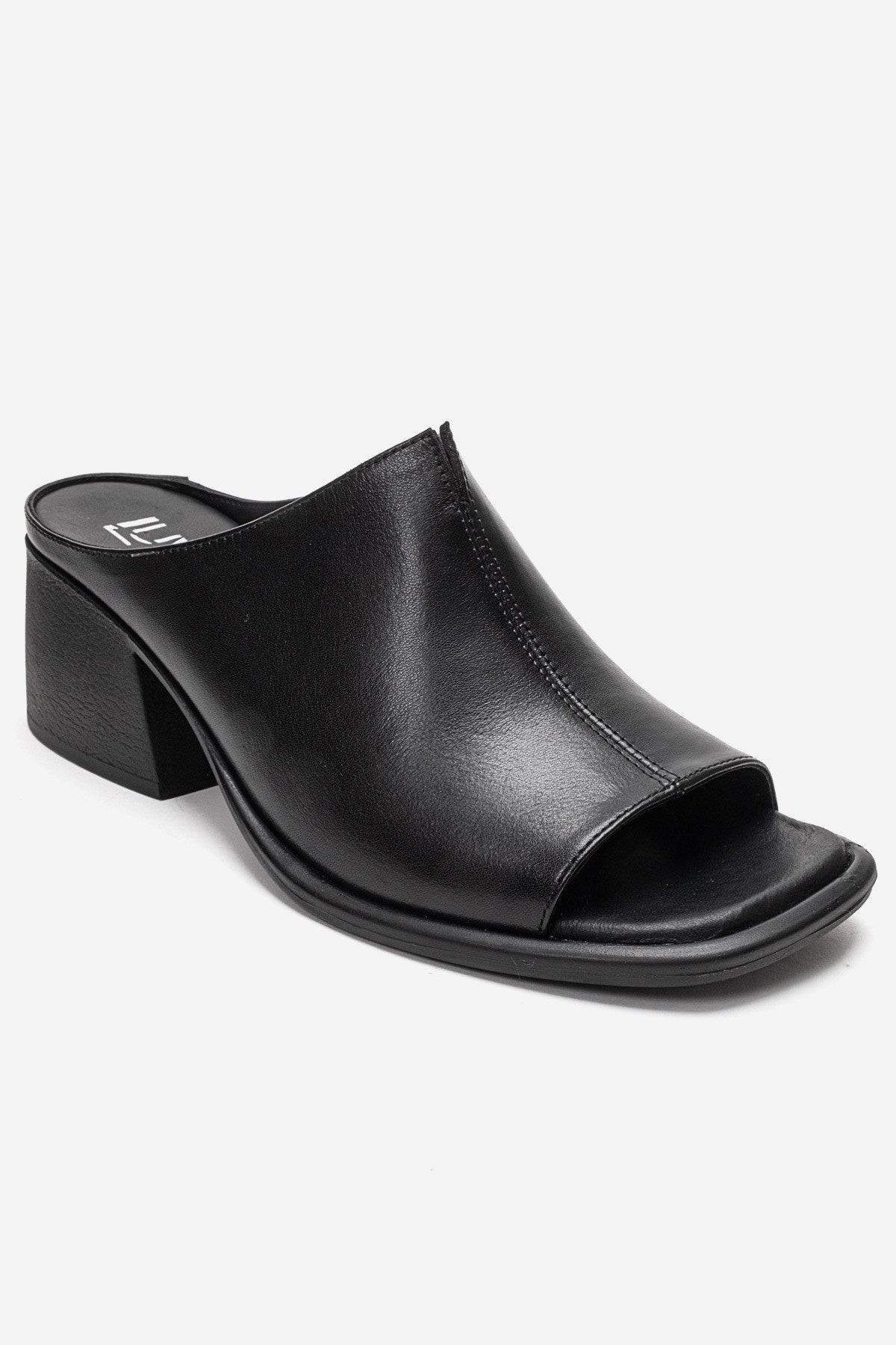 SOREX - Black Genuine Leather Block Heel Mule (Women)