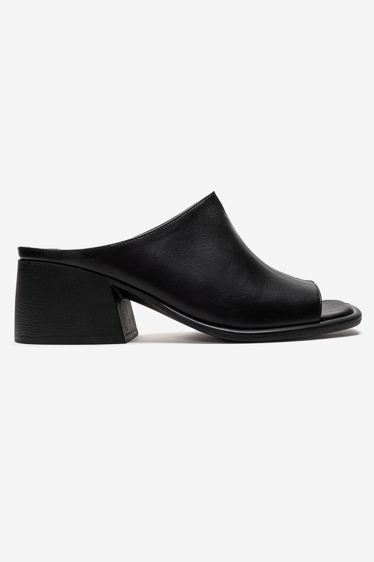 SOREX - Black Genuine Leather Block Heel Mule (Women)