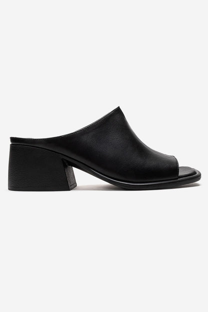 SOREX - Black Genuine Leather Block Heel Mule (Women)