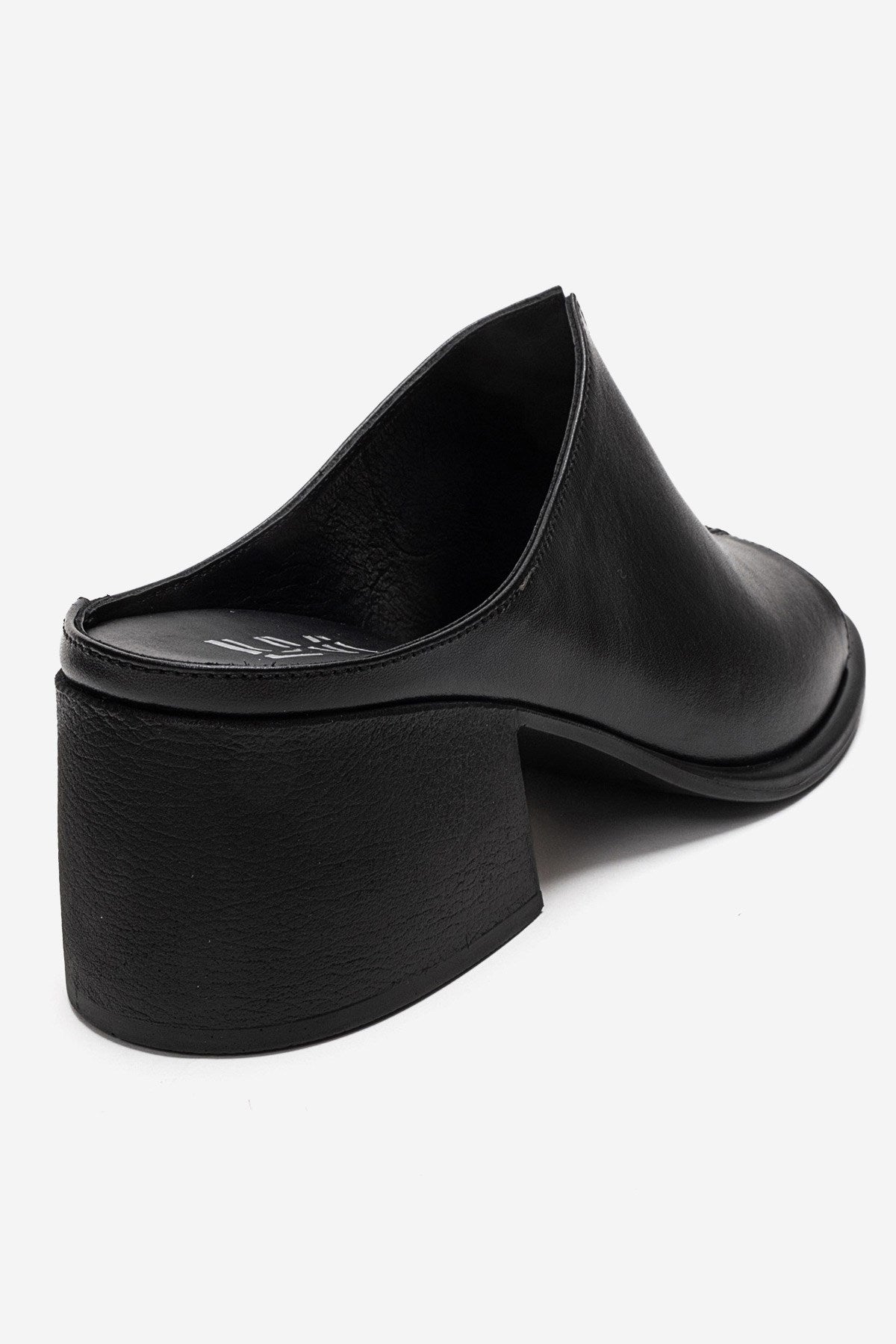 SOREX - Black Genuine Leather Block Heel Mule (Women)