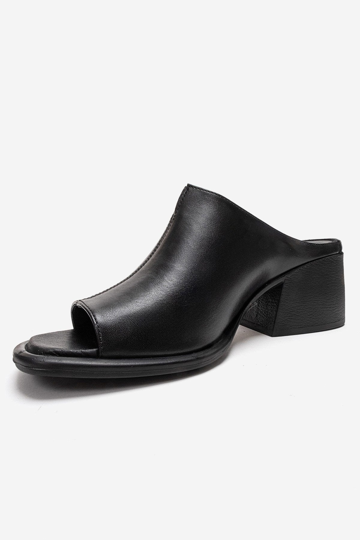 SOREX - Black Genuine Leather Block Heel Mule (Women)