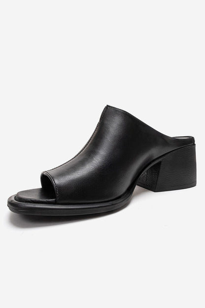 SOREX - Black Genuine Leather Block Heel Mule (Women)