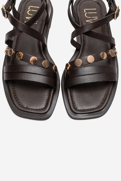 Poole - Brown Genuine Leather Multi-Strap Sandal (Women)