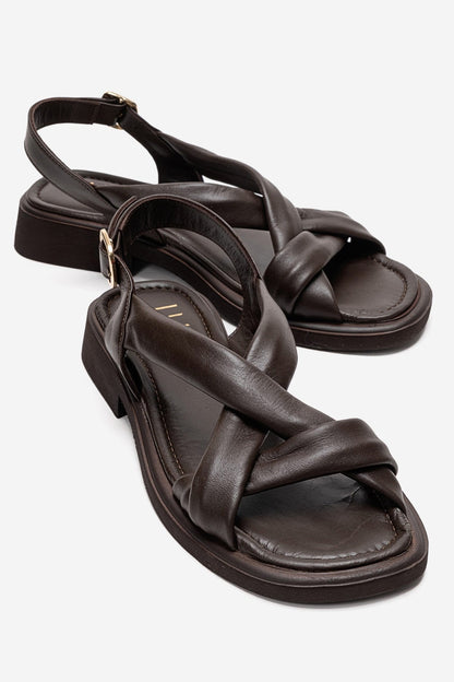 Frand - Sandalia de tiras cruzadas de cuero genuino marrón (Mujer)