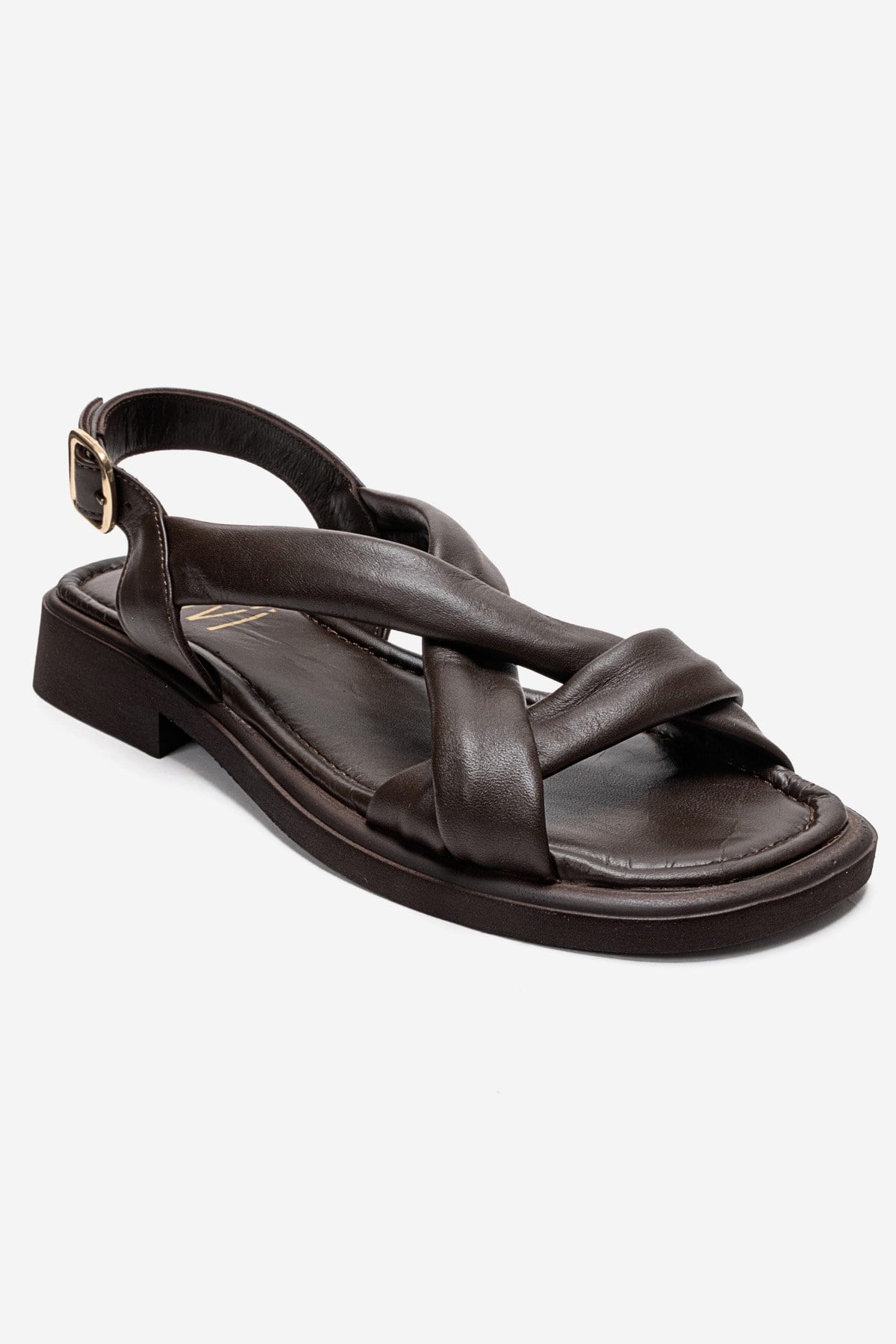 Frand - Sandalia de tiras cruzadas de cuero genuino marrón (Mujer)