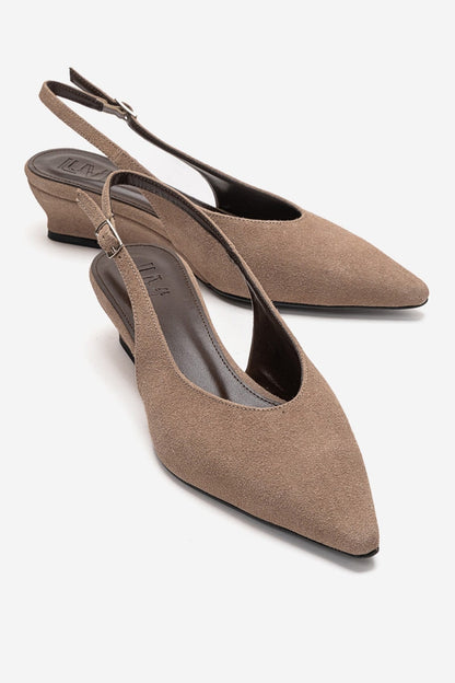 Rosella - Taupe Mini Wedge Heel Slingback Shoe (Women)