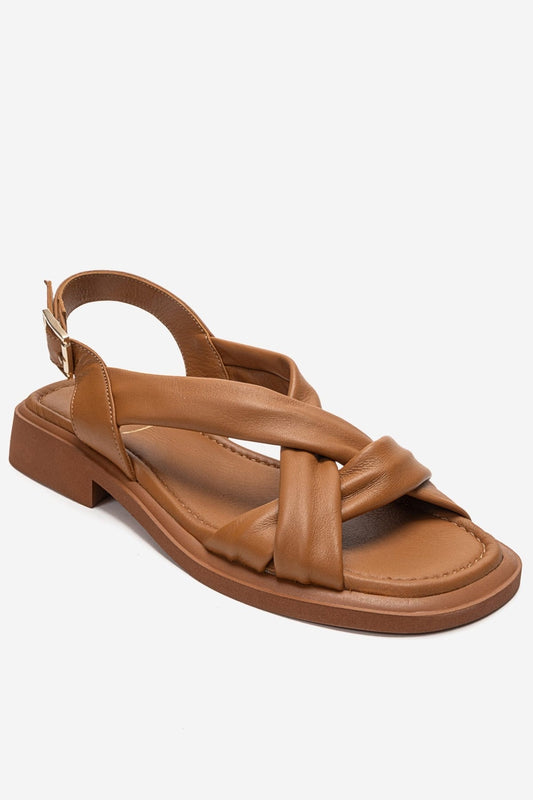 FRAND - Sandalia de piel genuina con tiras cruzadas en color camel (mujer)