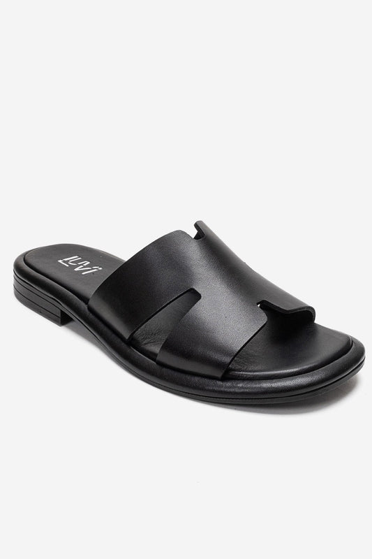 BRIO - Black Genuine Leather Slide (Women)