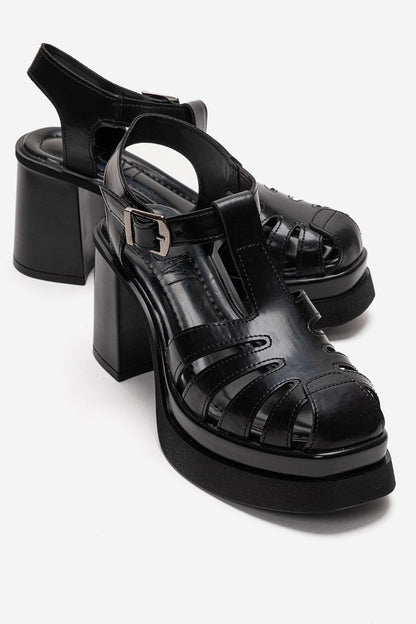ROVENA - Black Platform Block Heel Sandal (Women)
