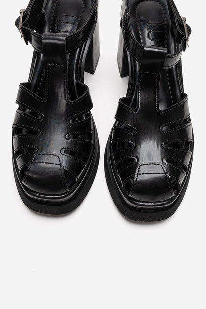 ROVENA - Black Platform Block Heel Sandal (Women)