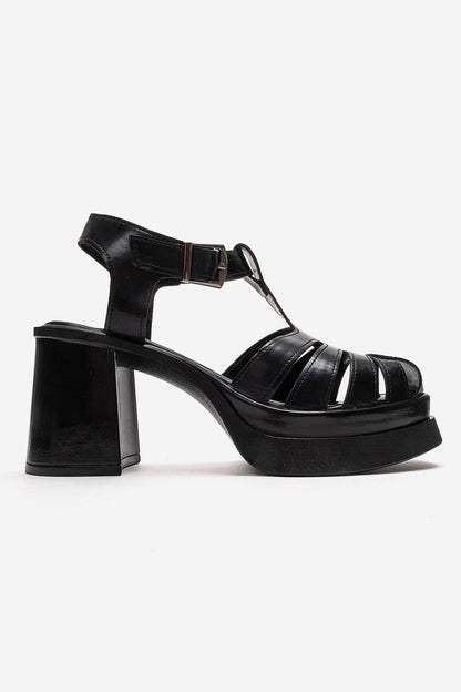 ROVENA - Black Platform Block Heel Sandal (Women)