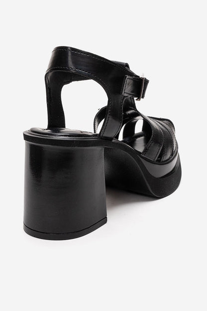 ROVENA - Black Platform Block Heel Sandal (Women)