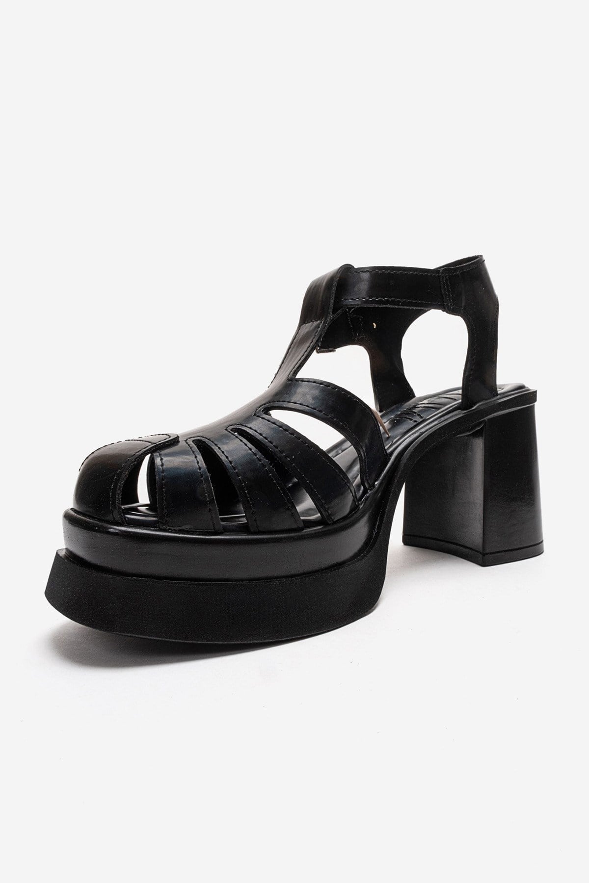 ROVENA - Black Platform Block Heel Sandal (Women)