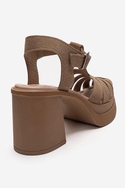 ROVENA - Cognac Suede Platform Block Heel Sandal (Women)