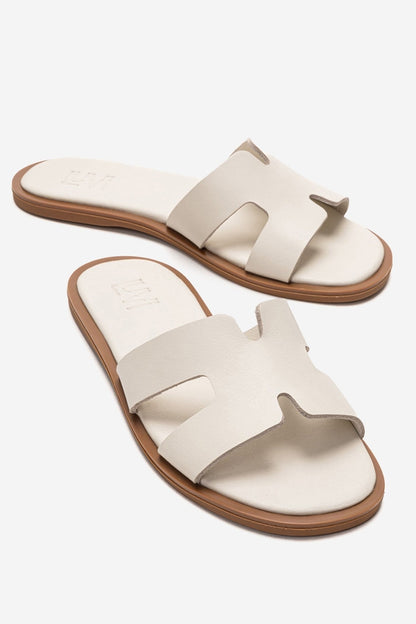 BIORA - Sandalia Deslizante de Cuero Genuino Blanco Roto (Mujer)