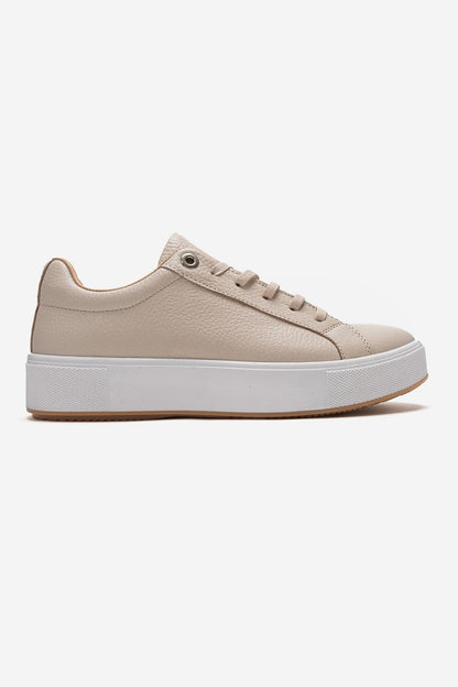 PALLEN - Zapatillas informales de cuero genuino color beige (mujer)