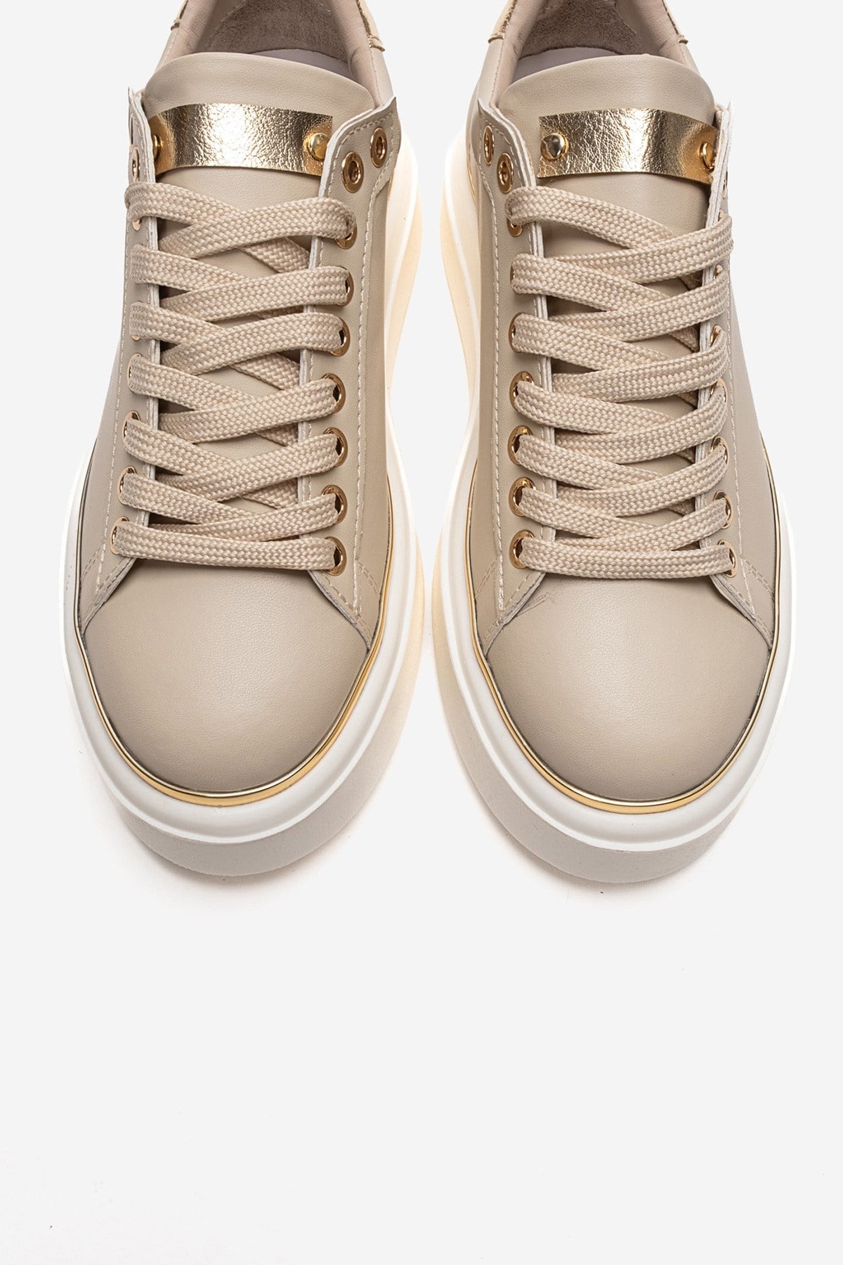 BORENA - Beige Genuine Leather Thick-Platform Casual Sneaker (Women)