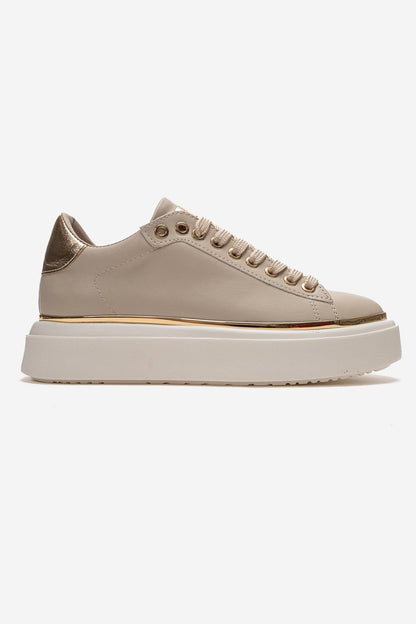 BORENA - Beige Genuine Leather Thick-Platform Casual Sneaker (Women)