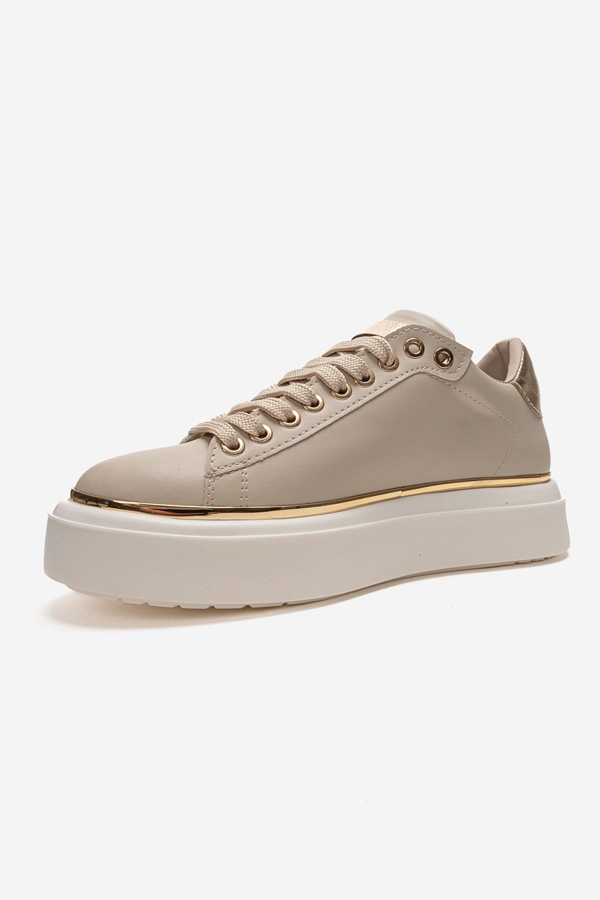 BORENA - Beige Genuine Leather Thick-Platform Casual Sneaker (Women)