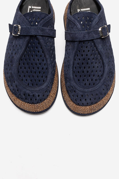 VONE - Navy Genuine Leather Closed-Toe Mule (Women)