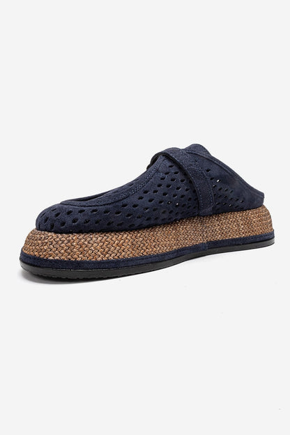 VONE - Navy Genuine Leather Closed-Toe Mule (Women)