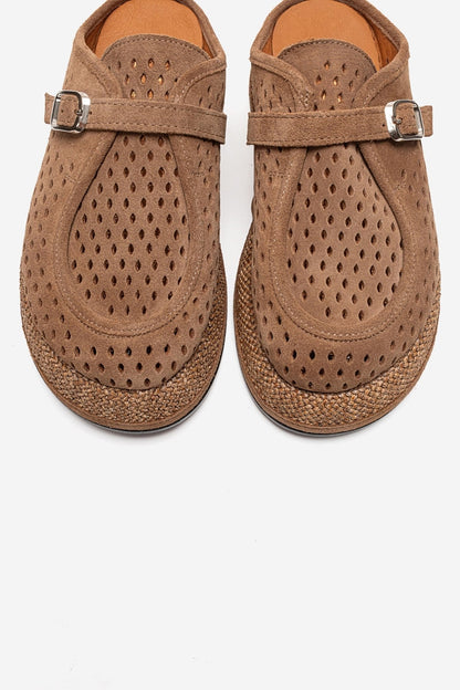 VONE - Taupe Genuine Leather Closed-Toe Mule (Women)