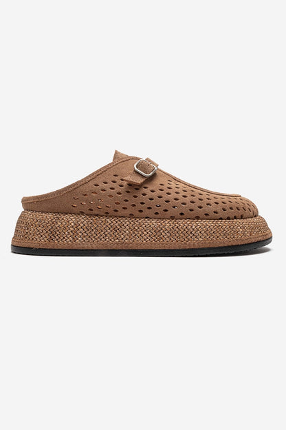 VONE - Taupe Genuine Leather Closed-Toe Mule (Women)
