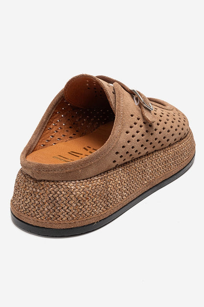 VONE - Taupe Genuine Leather Closed-Toe Mule (Women)