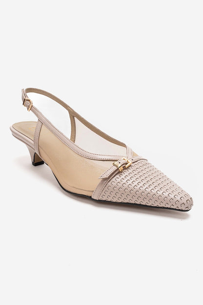LAVIERA - Zapatos de tacón bajo destalonados de piel auténtica beige (Mujer)