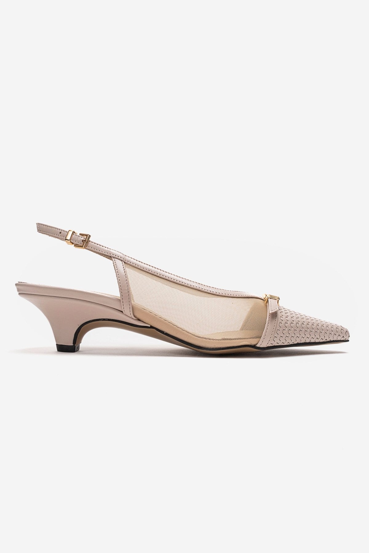 LAVIERA - Zapatos de tacón bajo destalonados de piel auténtica beige (Mujer)