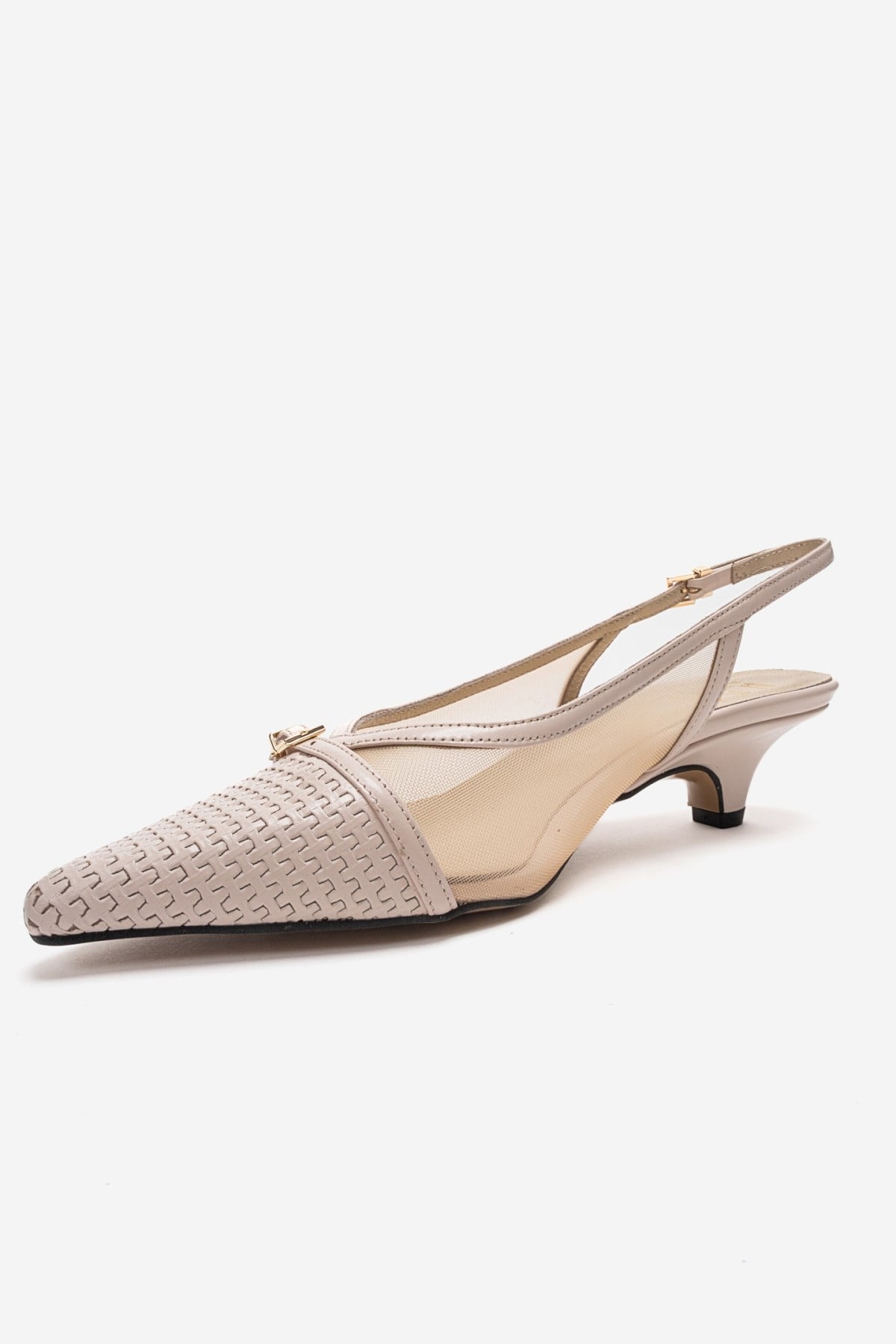 LAVIERA - Zapatos de tacón bajo destalonados de piel auténtica beige (Mujer)