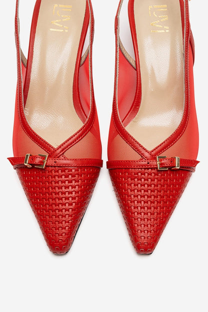 LAVIERA - Red Genuine Leather Slingback Low Heel Pump (Women)
