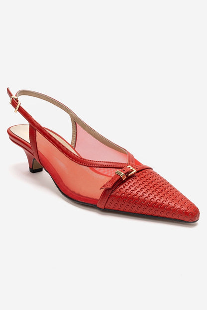 LAVIERA - Red Genuine Leather Slingback Low Heel Pump (Women)