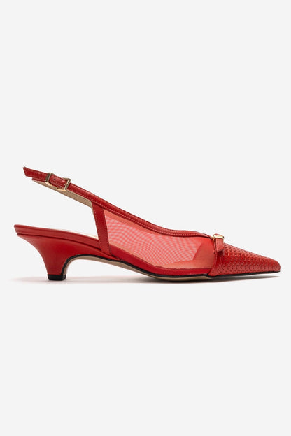 LAVIERA - Red Genuine Leather Slingback Low Heel Pump (Women)