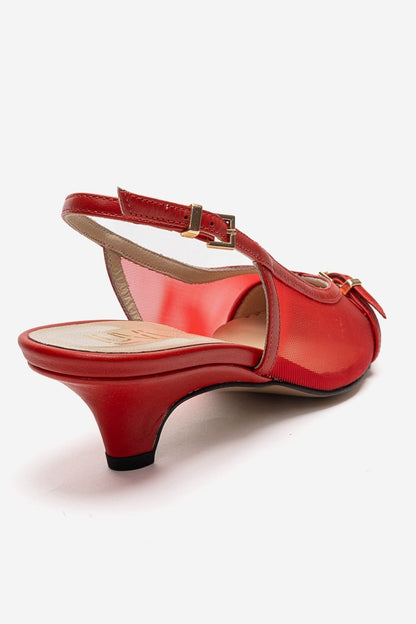 LAVIERA - Red Genuine Leather Slingback Low Heel Pump (Women)