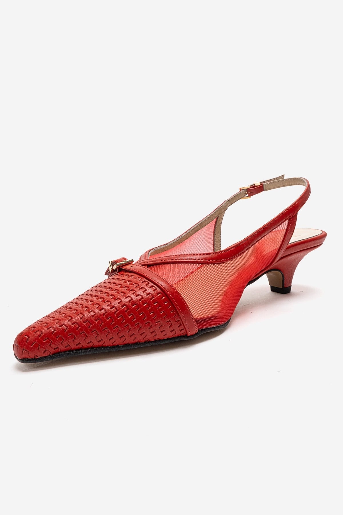 LAVIERA - Red Genuine Leather Slingback Low Heel Pump (Women)