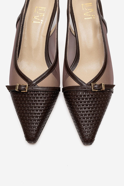 LAVIERA - Cognac Genuine Leather Slingback Low Heel Pump (Women)