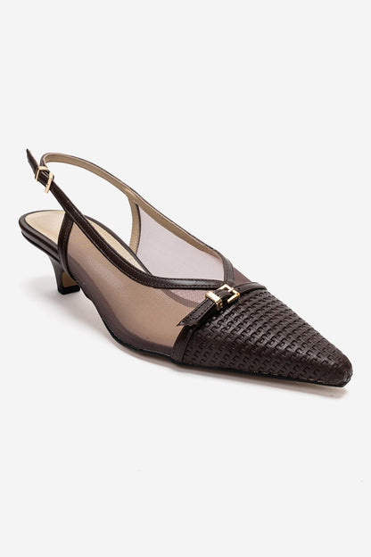 LAVIERA - Cognac Genuine Leather Slingback Low Heel Pump (Women)