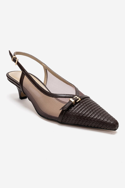 LAVIERA - Zapatos de tacón bajo destalonados de cuero genuino color coñac (Mujer)