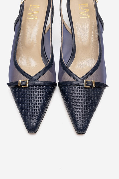 LAVIERA - Navy Genuine Leather Slingback Low Heel Pump (Women)