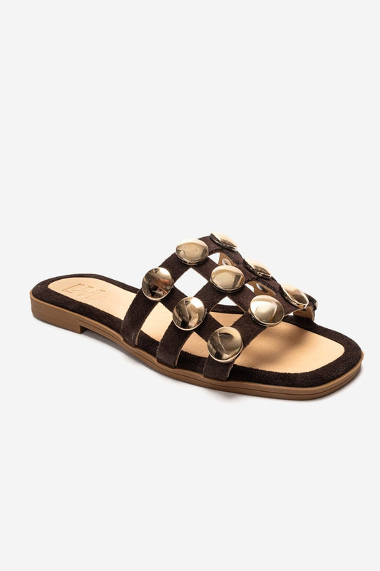 BAREON - Brown Genuine Leather Slide (Women)