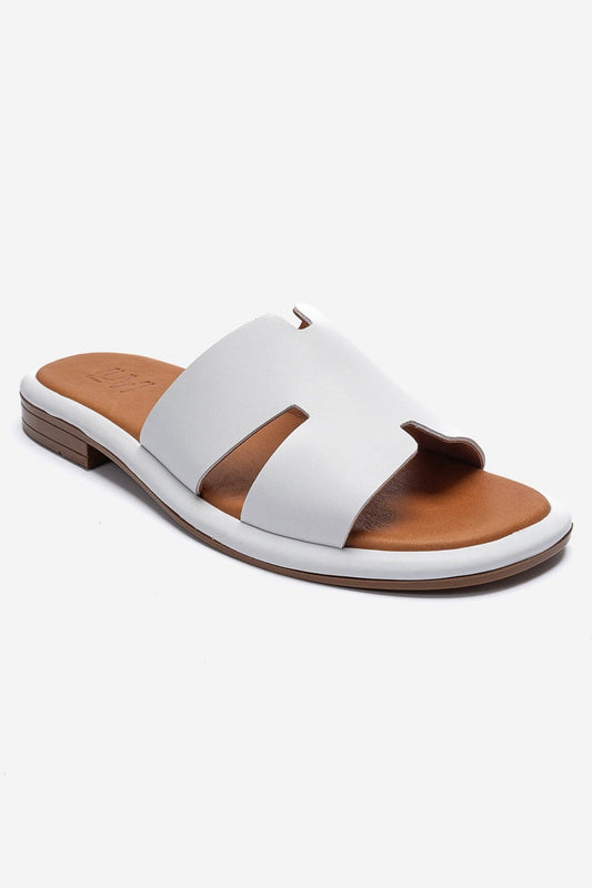 BRIO - Sandalia Deslizable de Piel Genuina Blanca (Mujer)