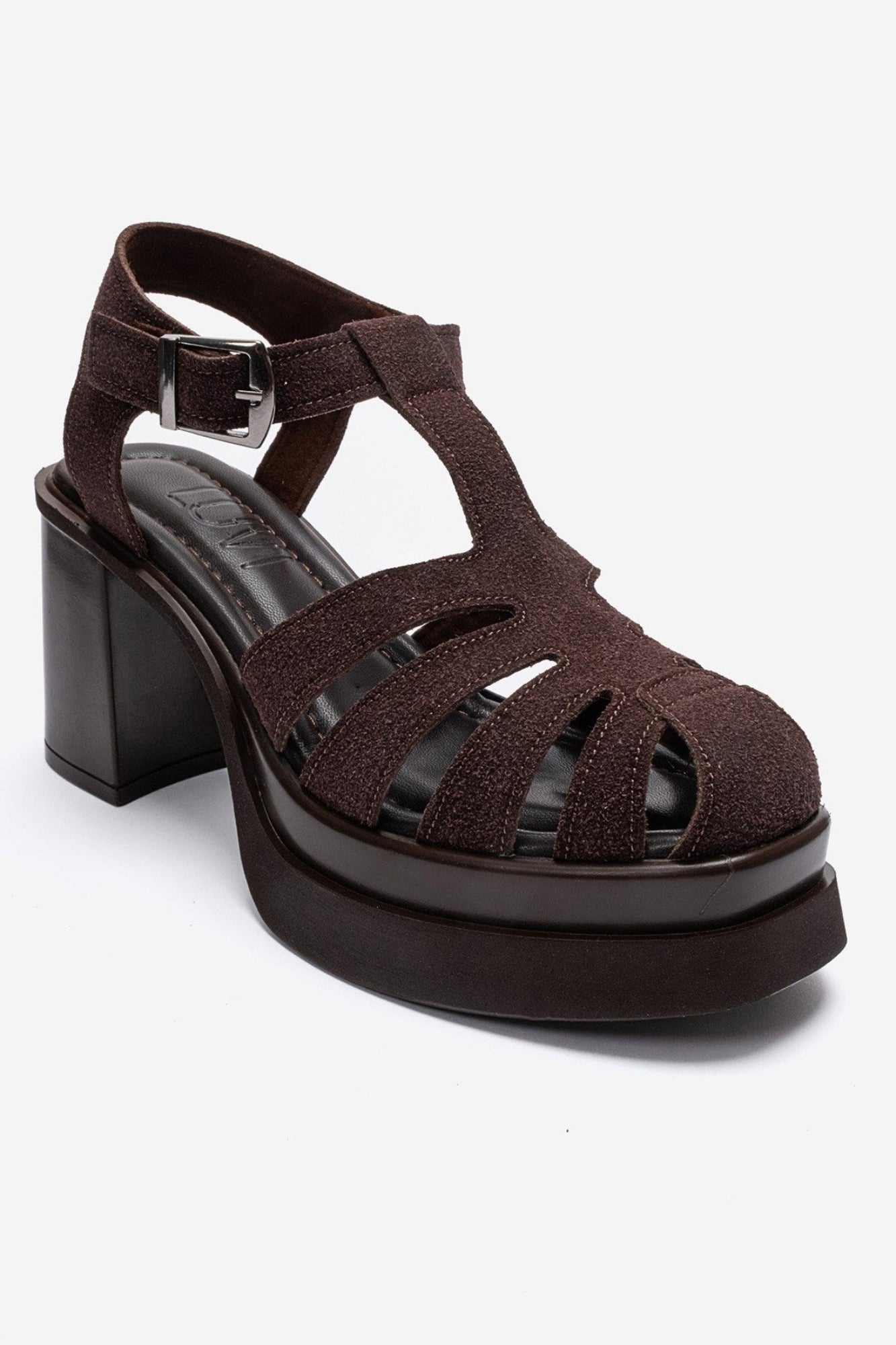 ROVENA - Brown Suede Platform Block Heel Sandal (Women)