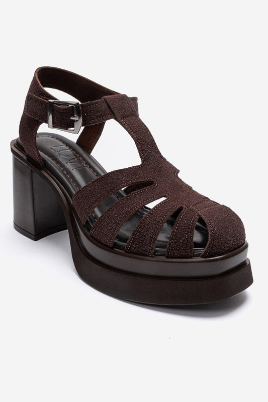 ROVENA - Brown Suede Platform Block Heel Sandal (Women)