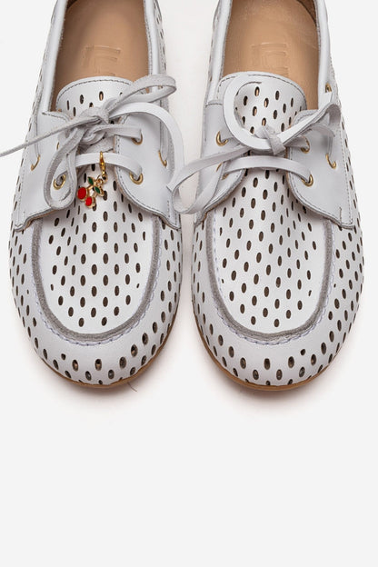 STEVO - White Genuine Leather Lace-Up Loafer (Women)
