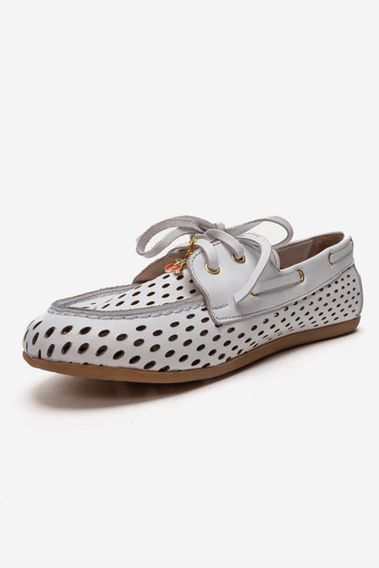STEVO - White Genuine Leather Lace-Up Loafer (Women)