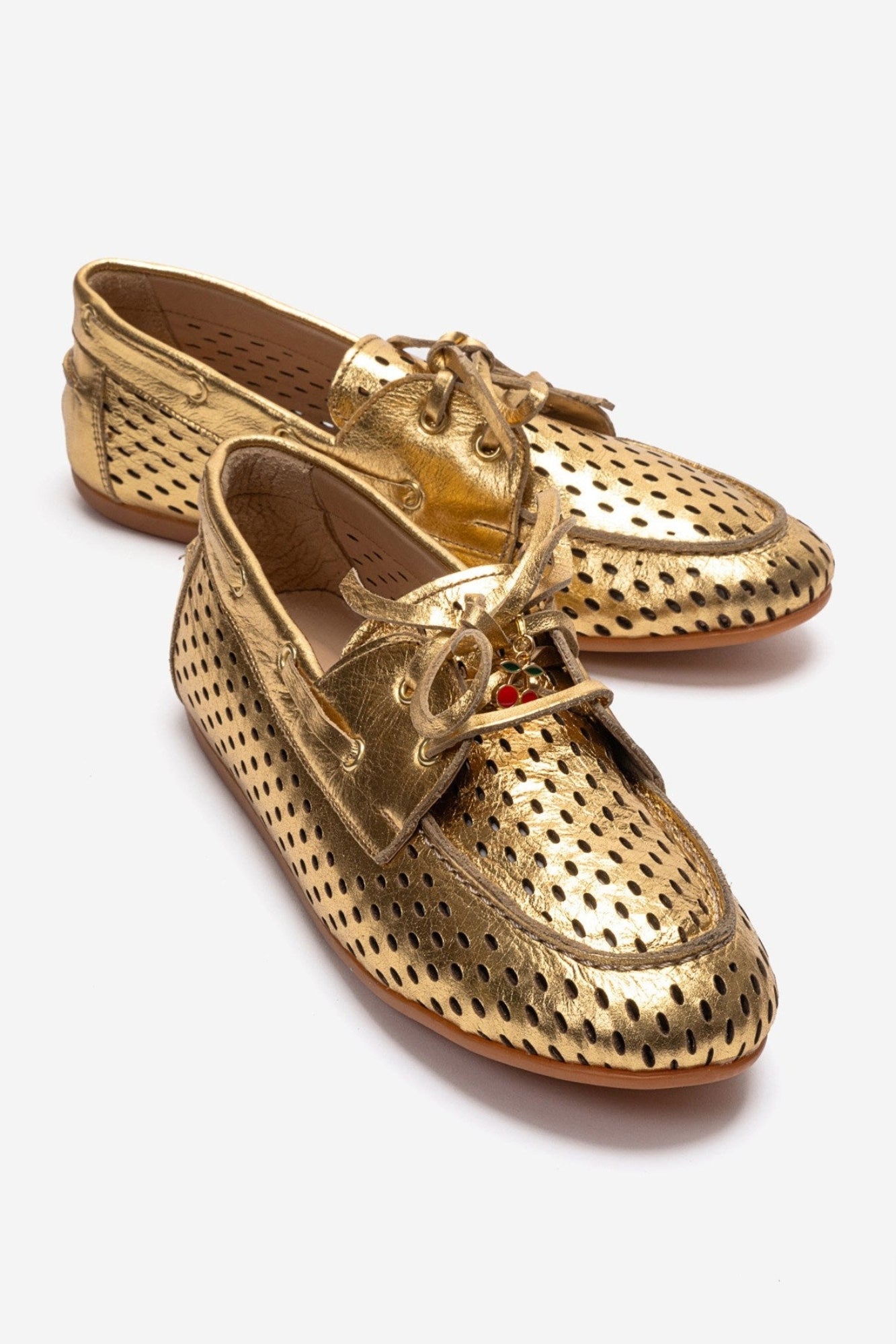 STEVO - Mocasín con Cordones de Cuero Genuino Dorado (Mujer)