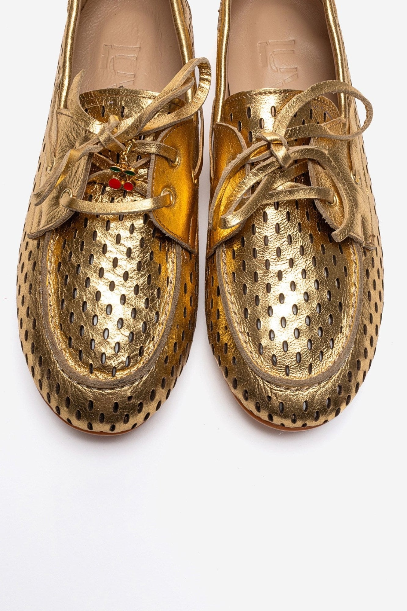 STEVO - Mocasín con Cordones de Cuero Genuino Dorado (Mujer)