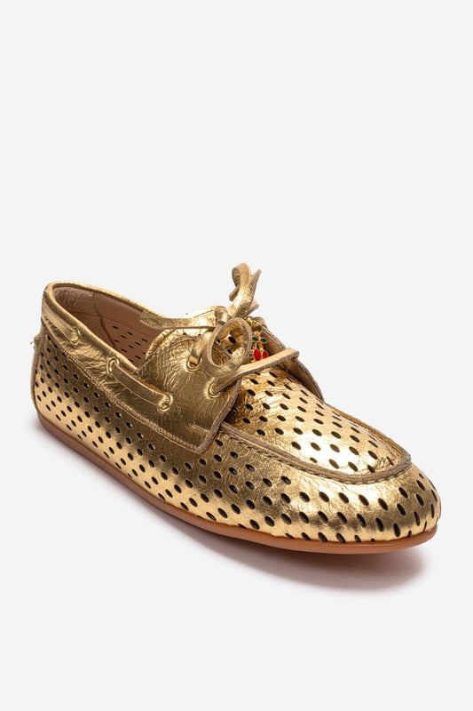 STEVO - Gold Genuine Leather Lace-Up Loafer (Women)
